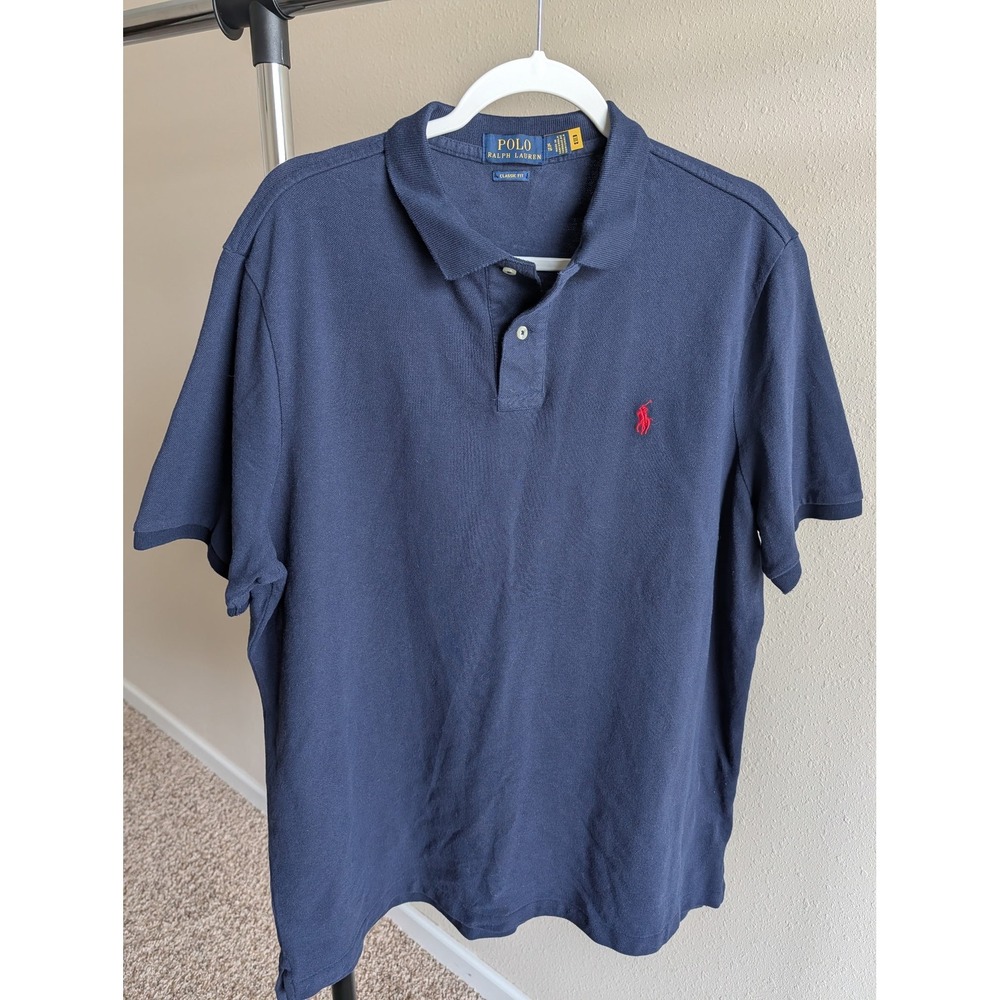 Polo Ralph Lauren Mens‎ XL Classic Fit Navy Blue Cotton Short Sleeve Polo Shirt
